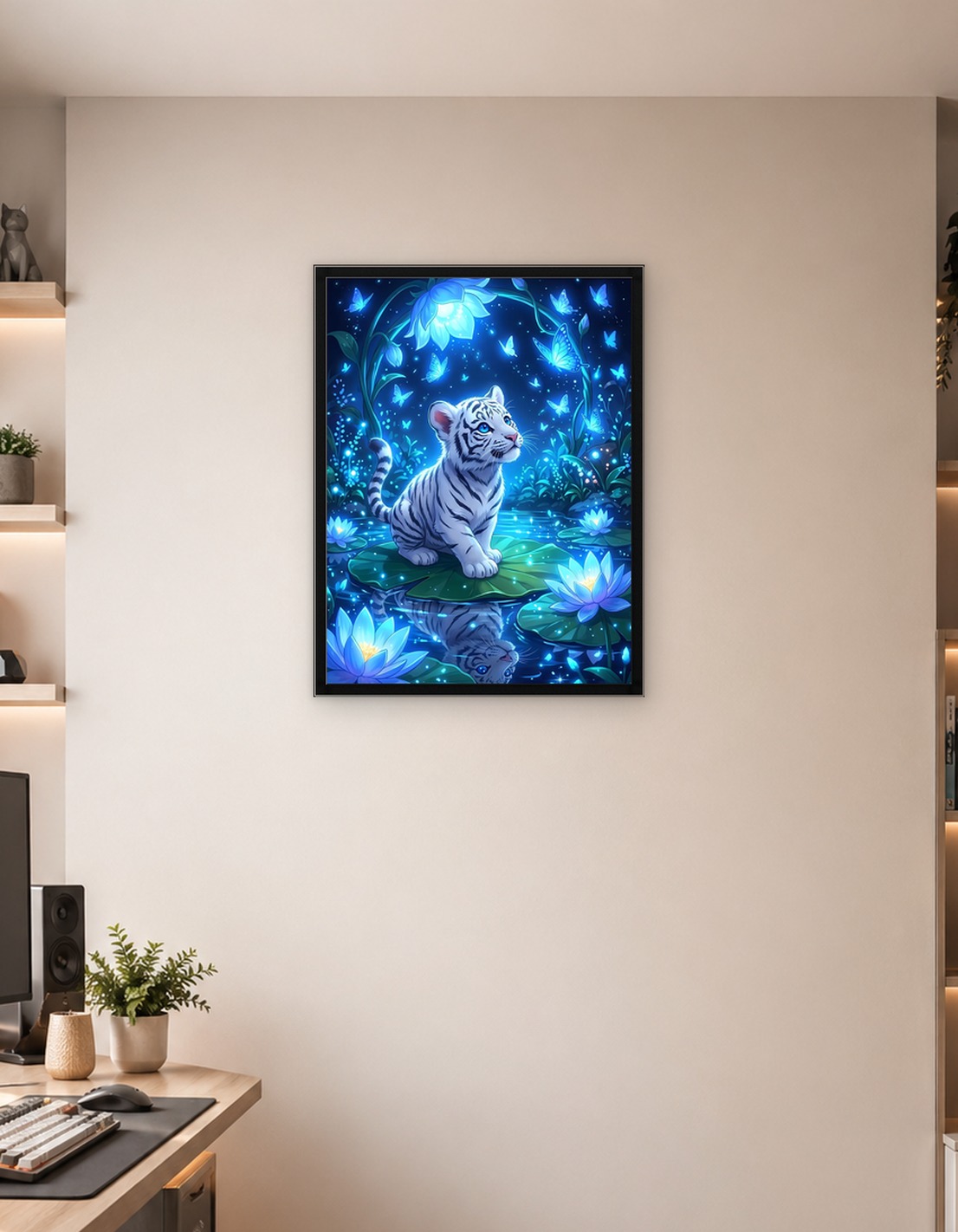 White Tiger Cub in Magical Pond