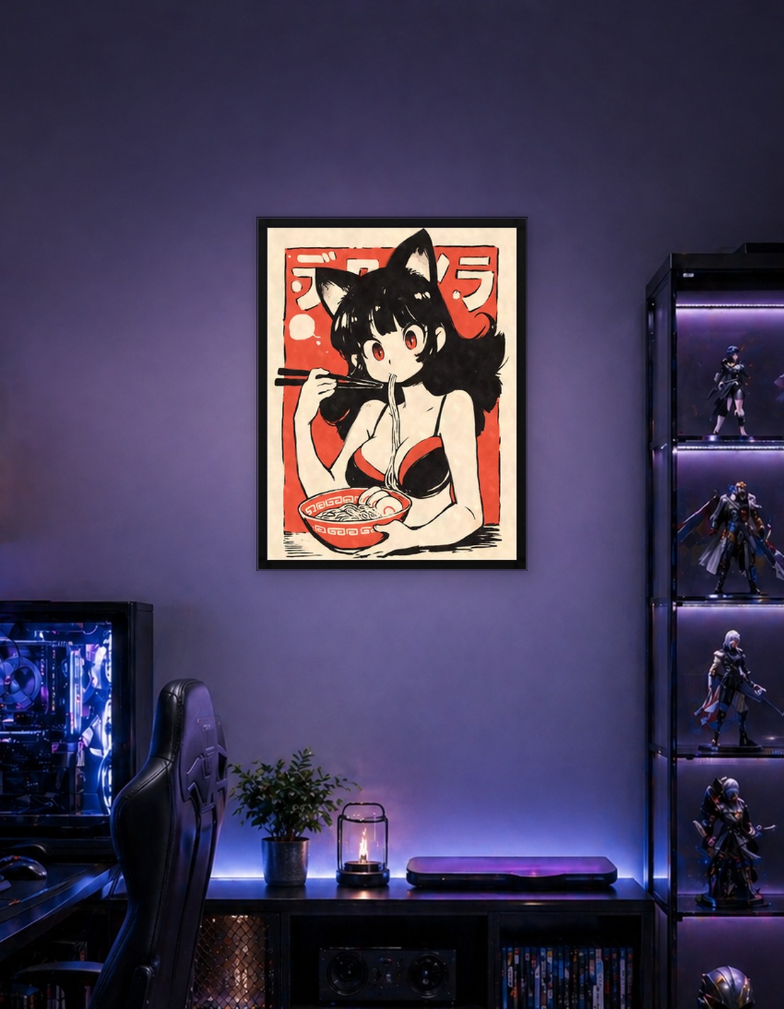 Vintage Anime Cat Girl Eating Ramen
