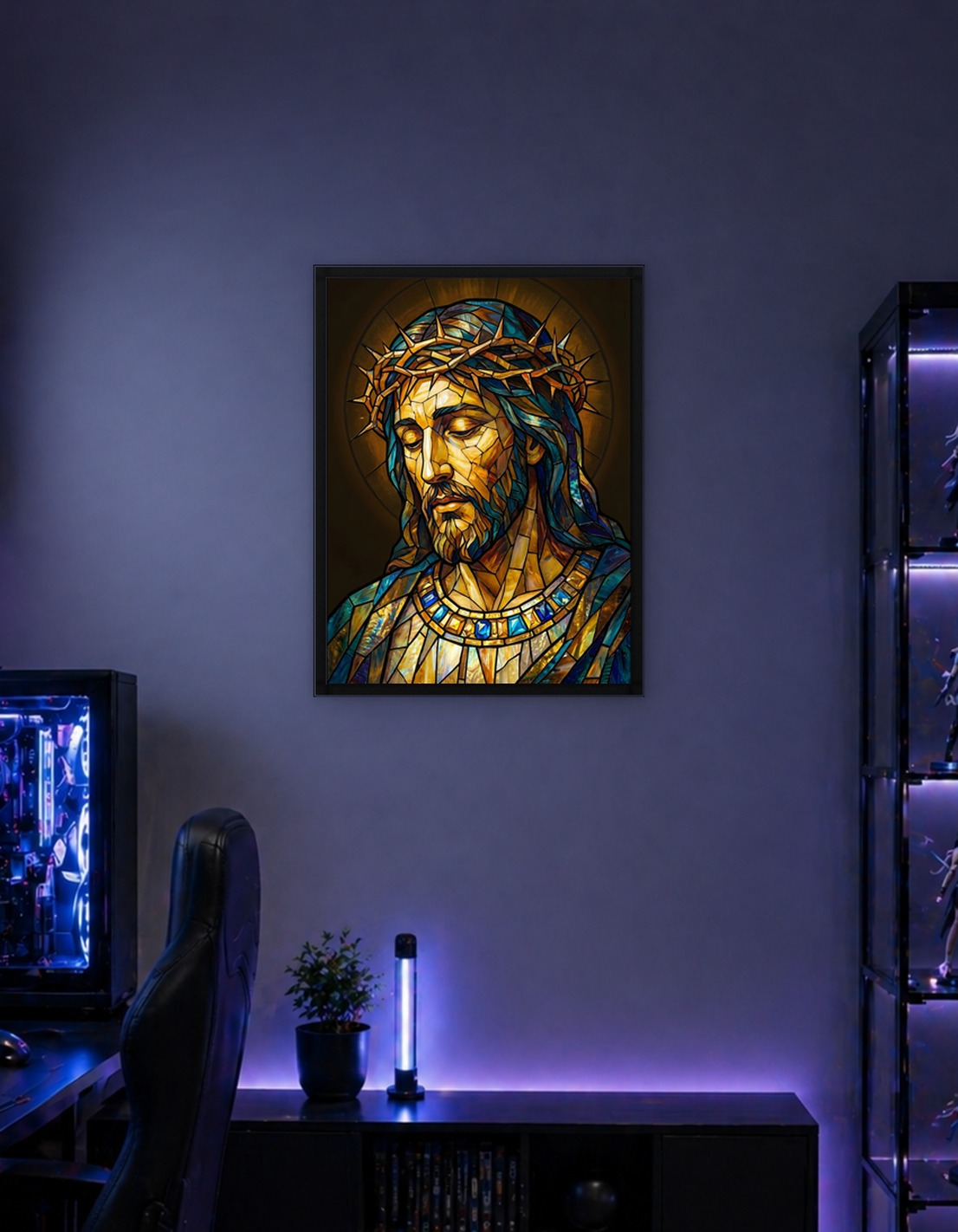 Stained Glass Jesus with Crown of Thorns