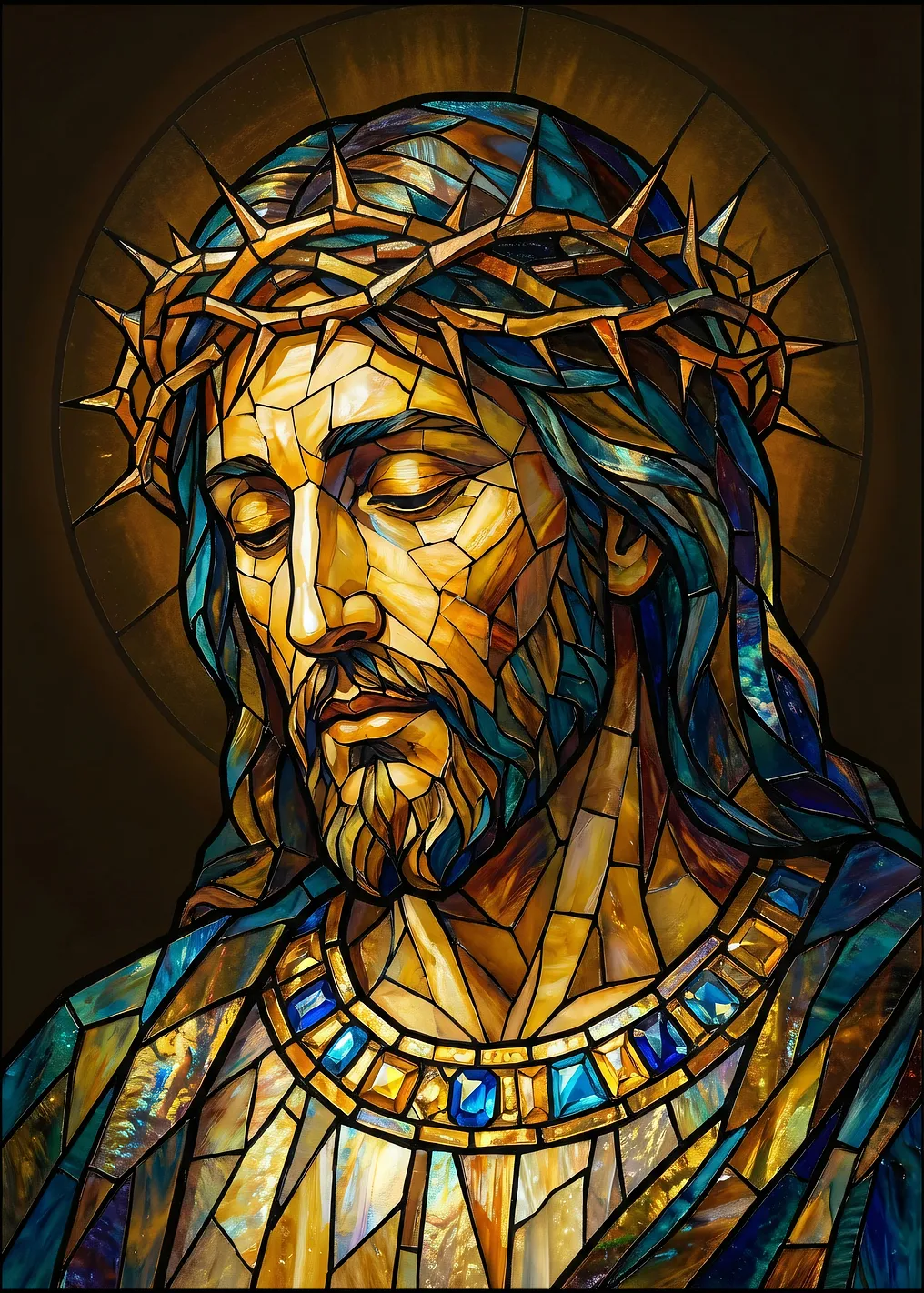 Stained Glass Jesus with Crown of Thorns