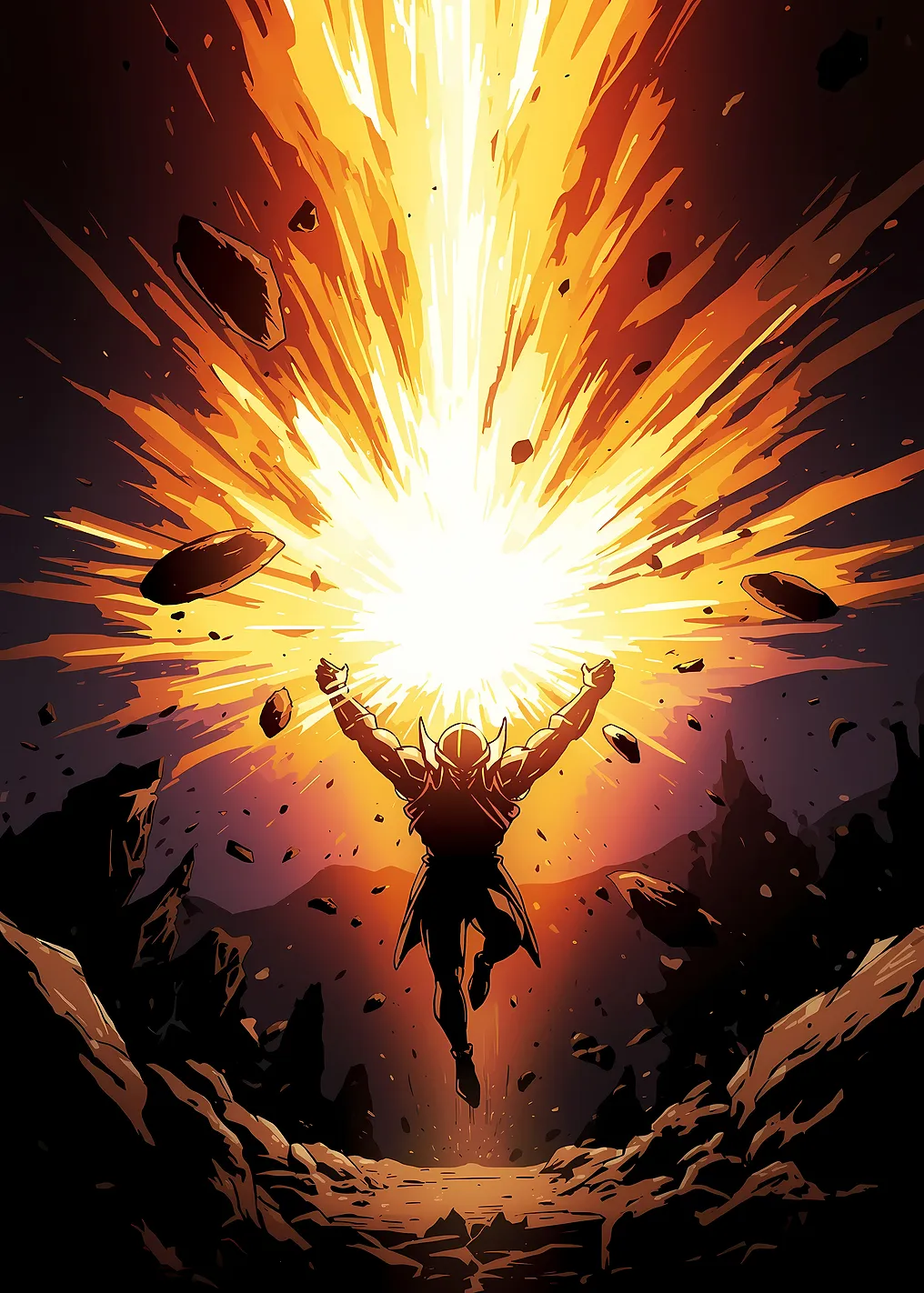Warrior Ascending in Fiery Light