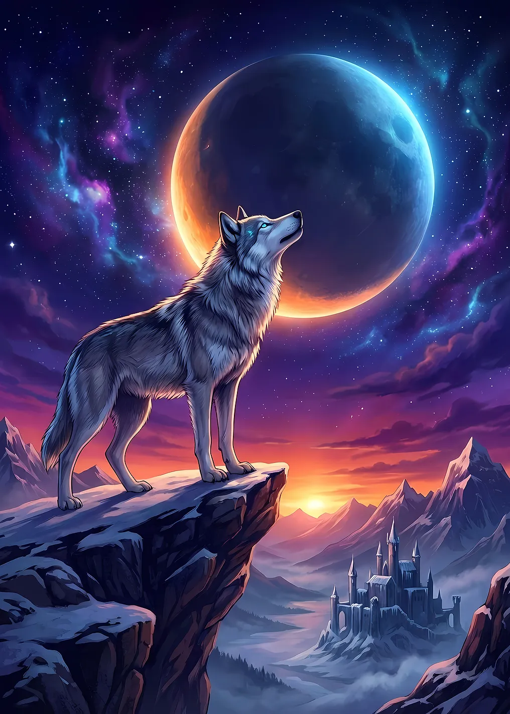Wolf Howling at the Moon - 9361523