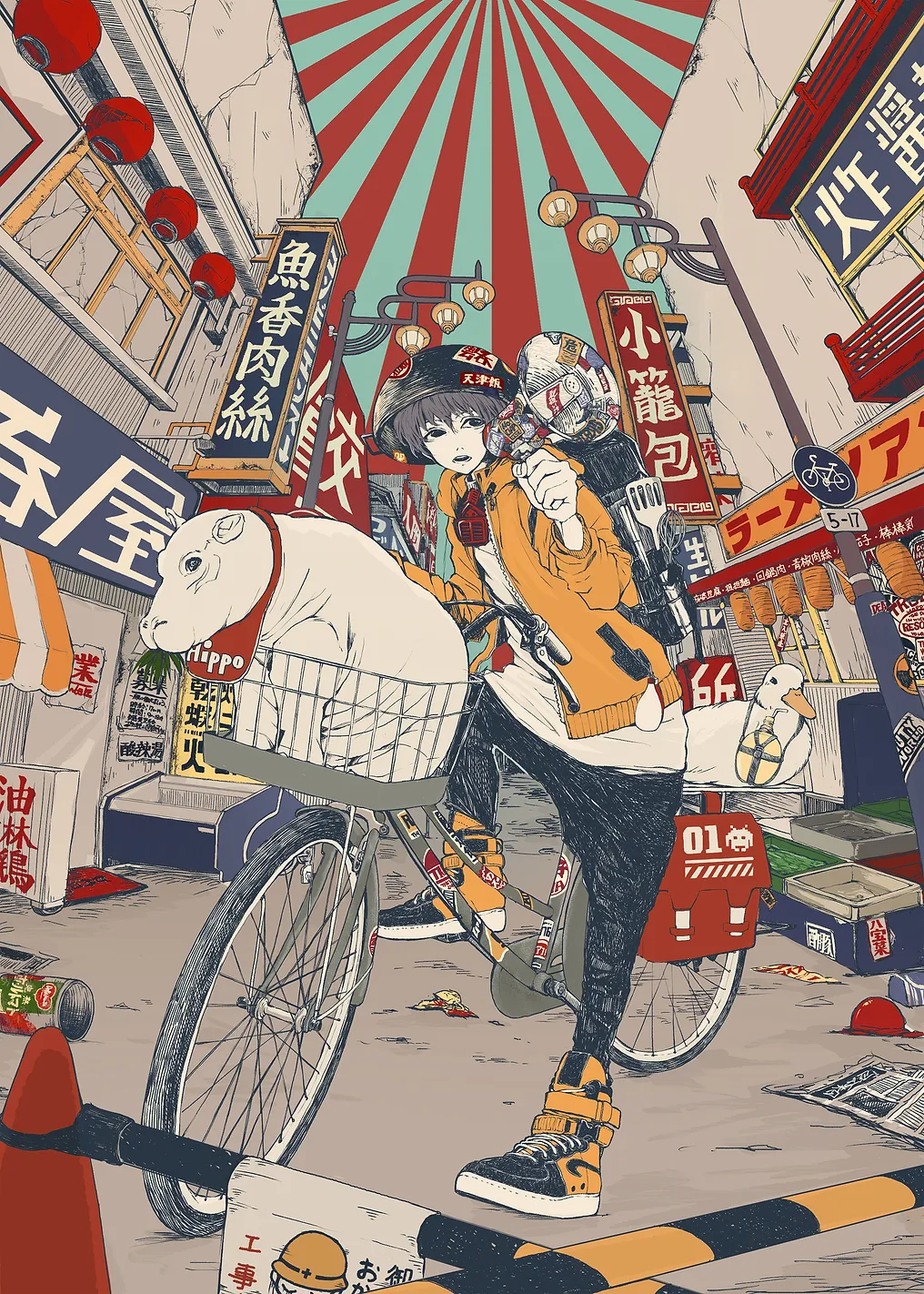 Urban Anime Scene with Bicycle Ride
