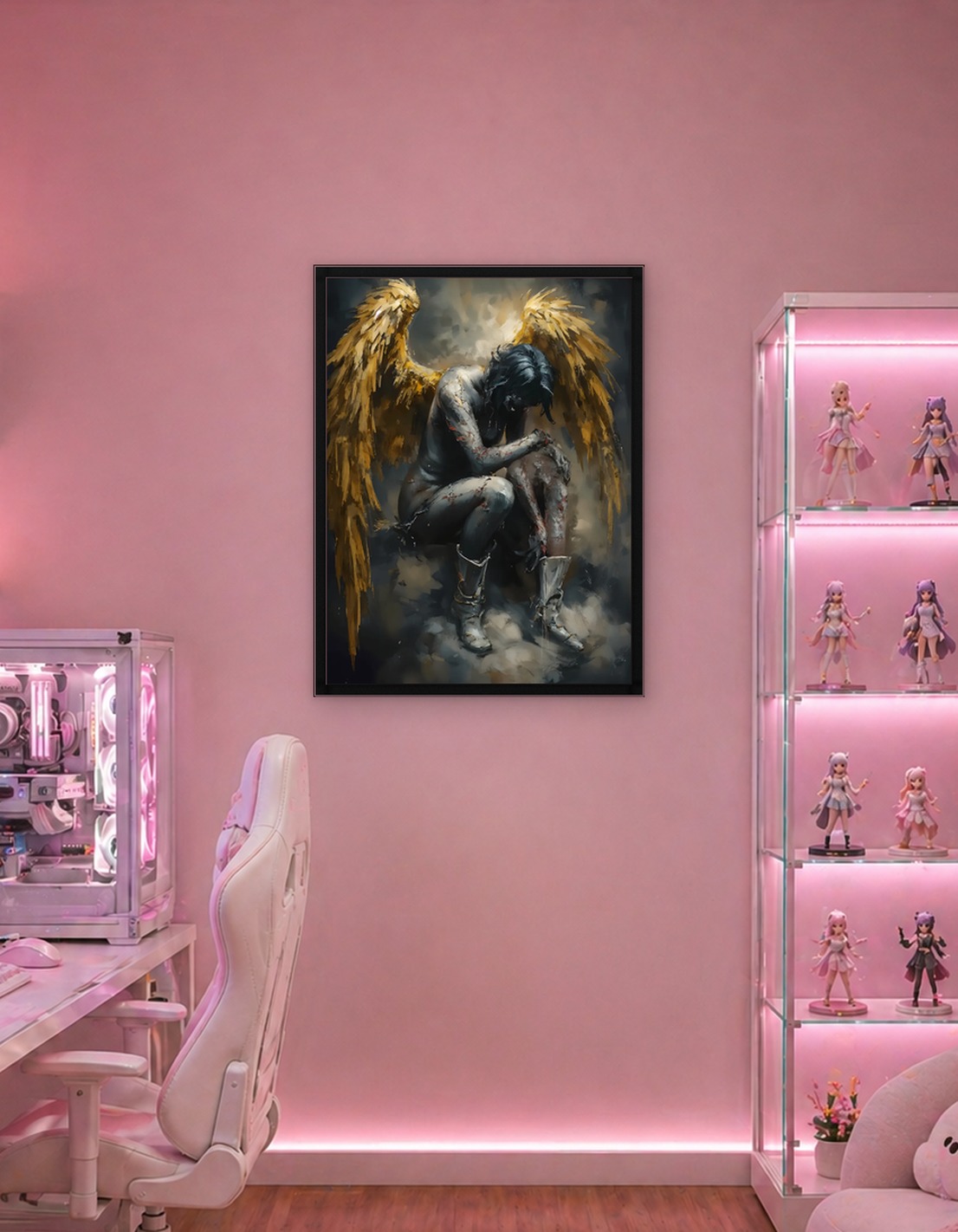 Sad Angel with Golden Wings
