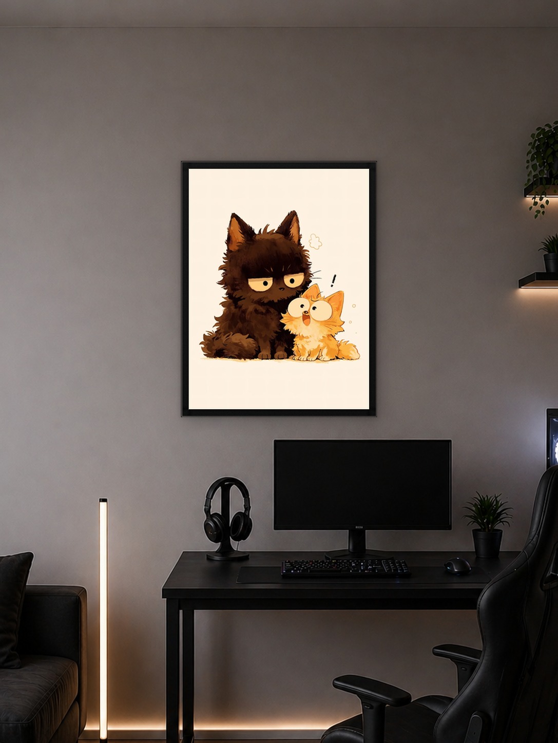 Two cartoon cats, one grumpy, one surprised