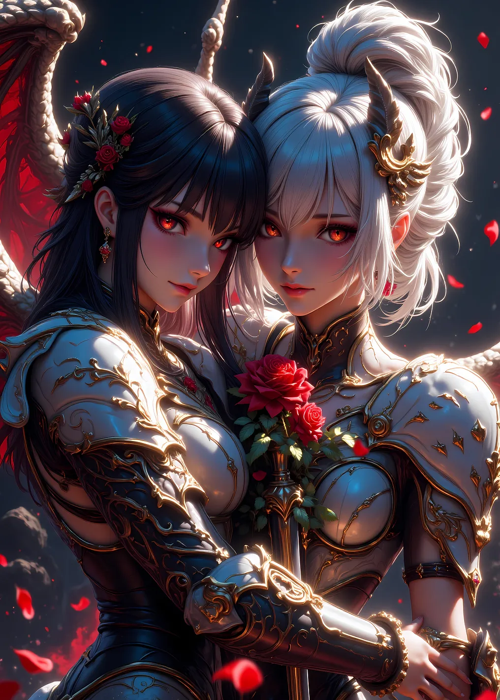 Two Anime Women with Roses
