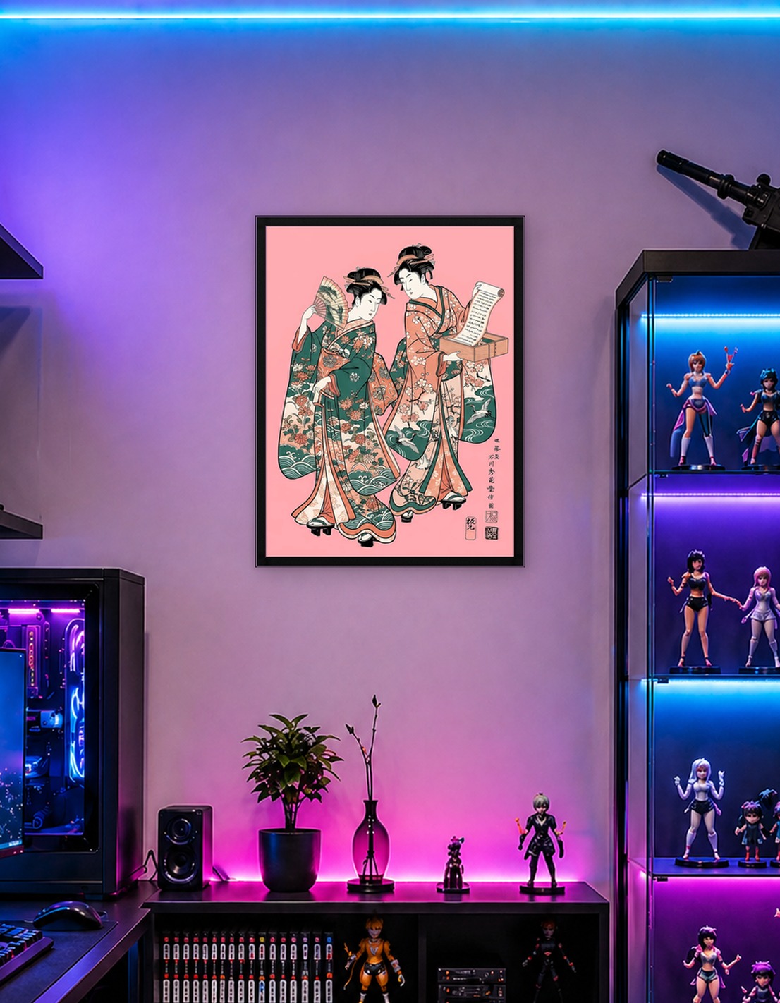 Two Geishas in Kimonos, Ukiyo-e Style