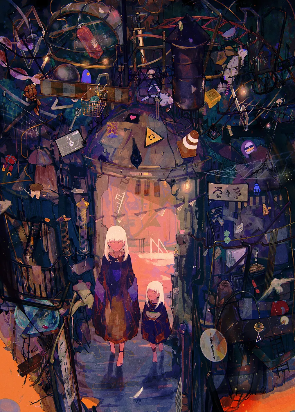 Two Figures in a Cluttered Alleyway
