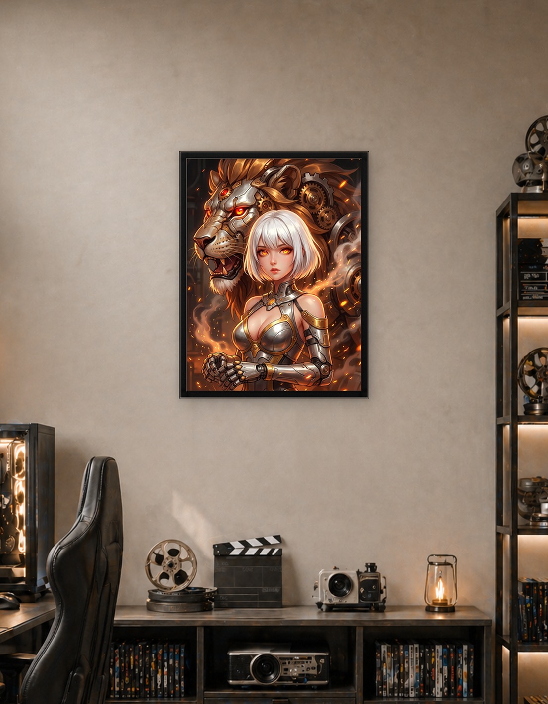 Steampunk Girl with Mechanical Lion