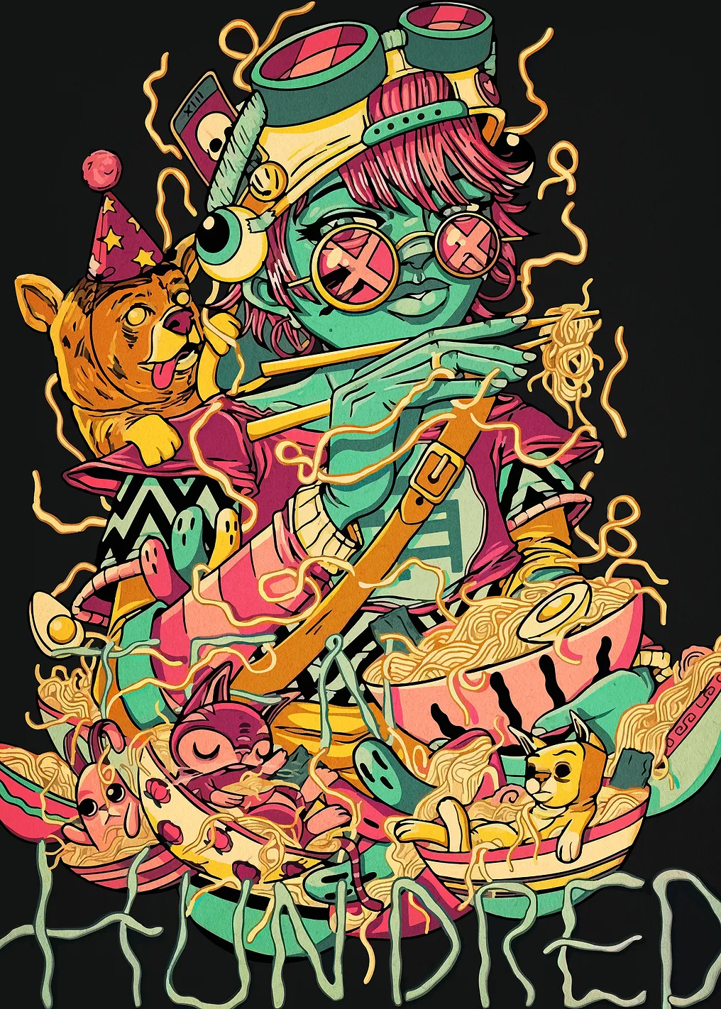 Ramen Girl with Pets and Noodles
