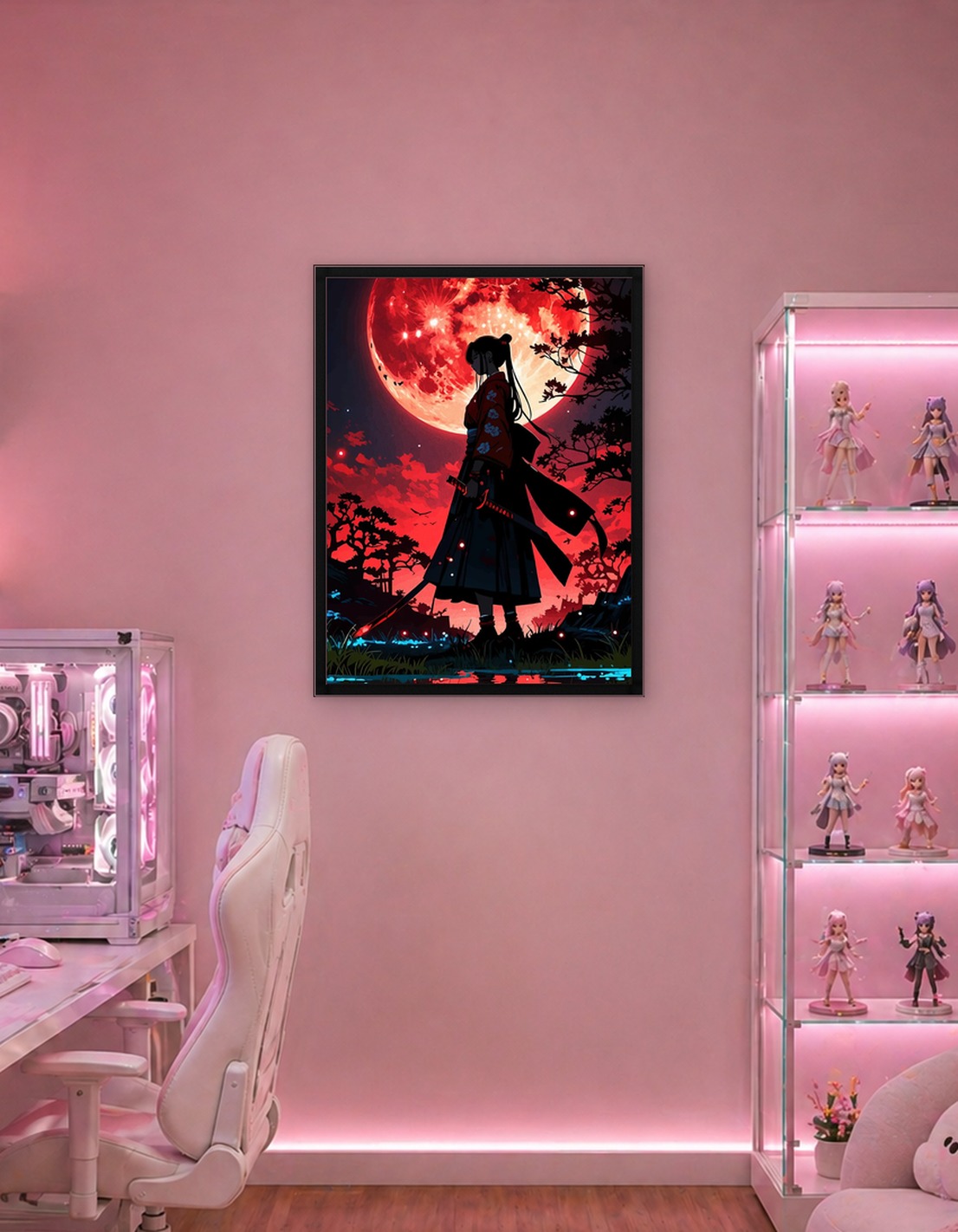 Samurai Girl Under Red Moon