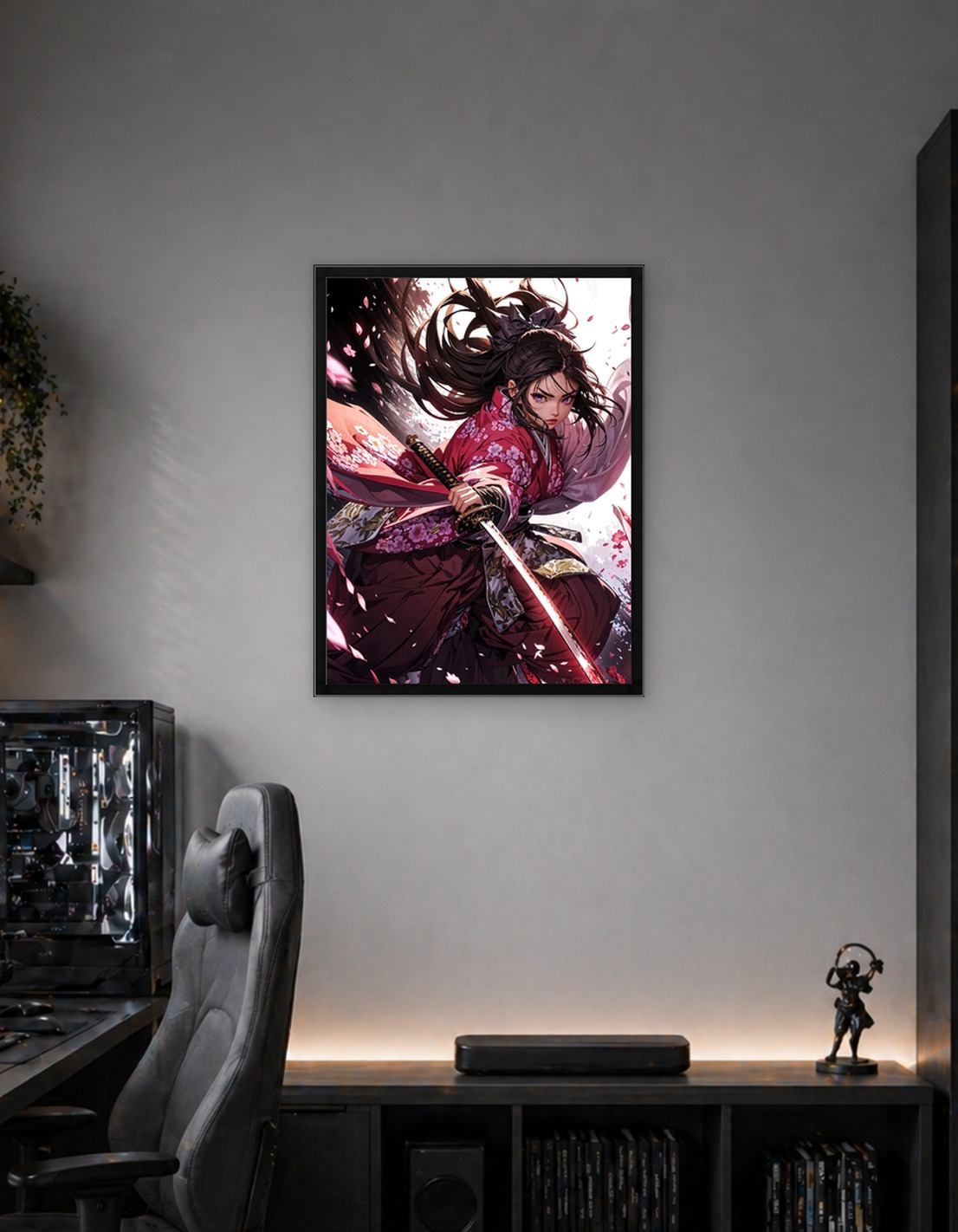 Samurai Girl with Katana in Cherry Blossoms