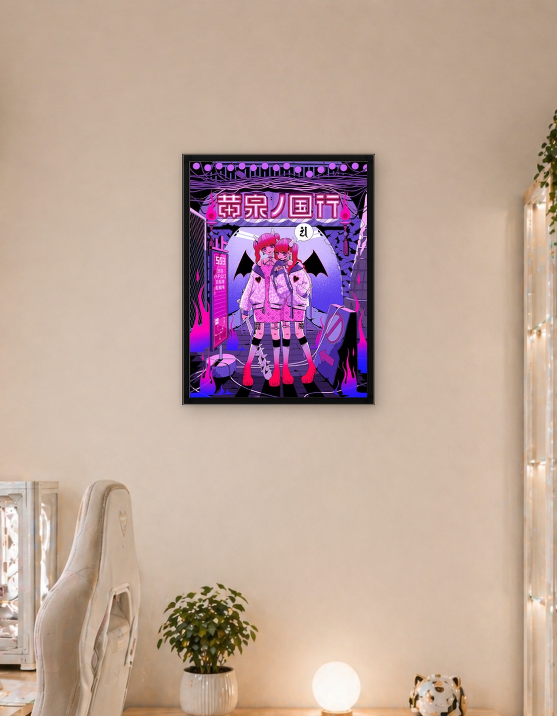 Twin Demons in Neon Cityscape