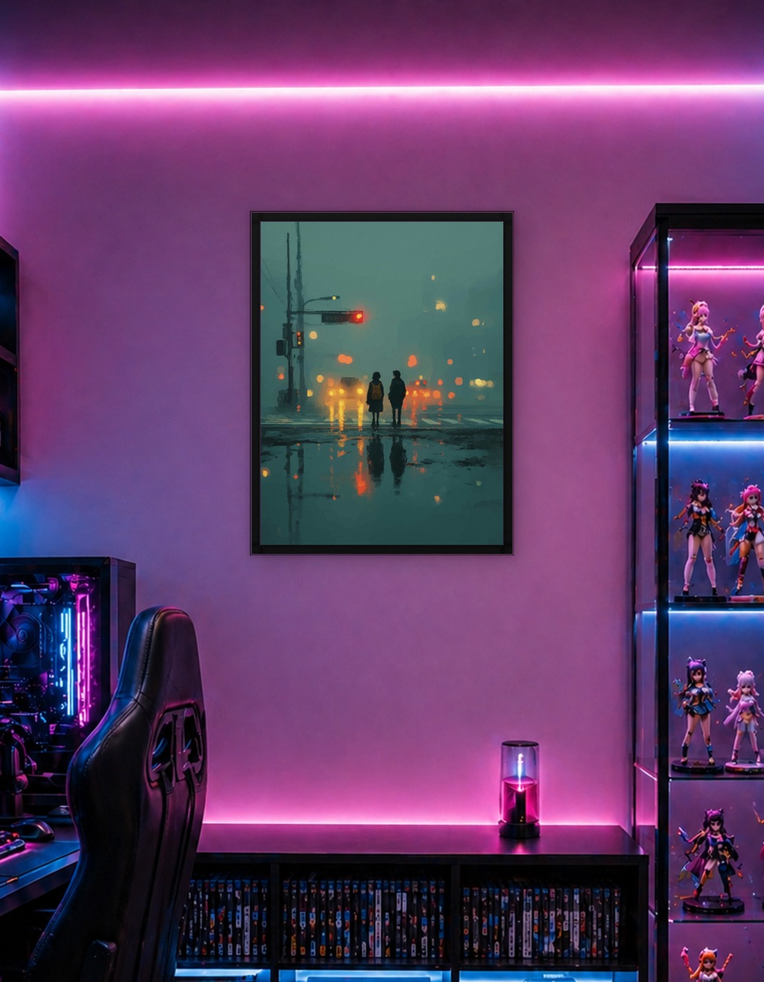 Rainy Cityscape with Figures