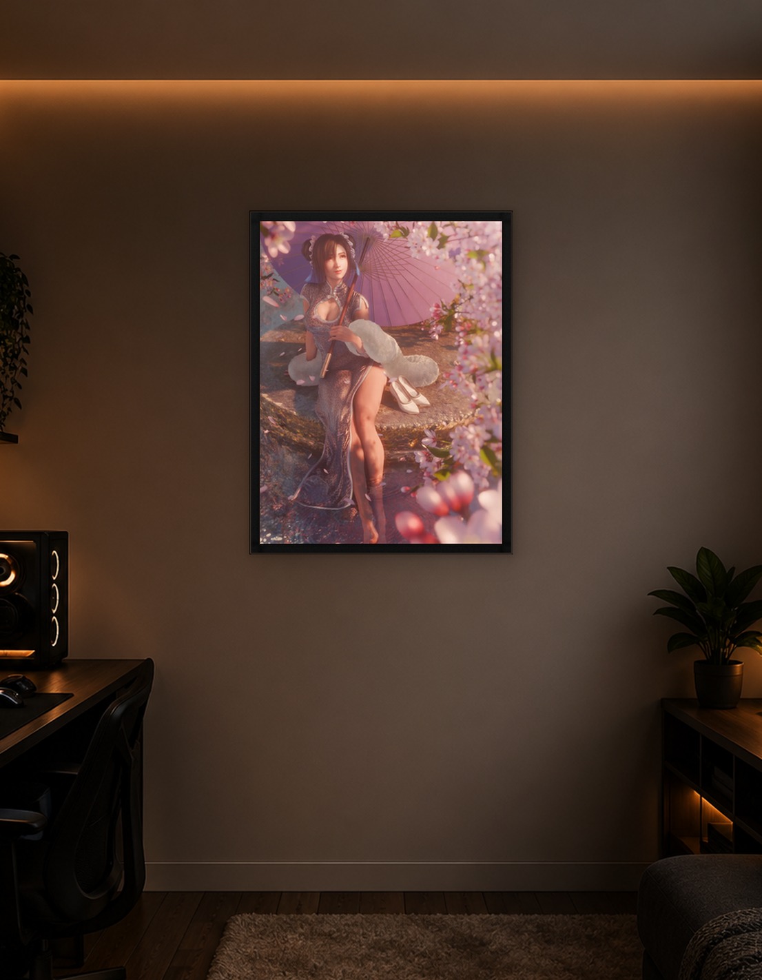 Woman in Cheongsam with Cherry Blossoms