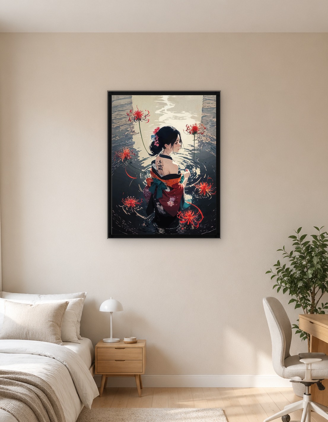 Woman in Kimono with Spider Lilies