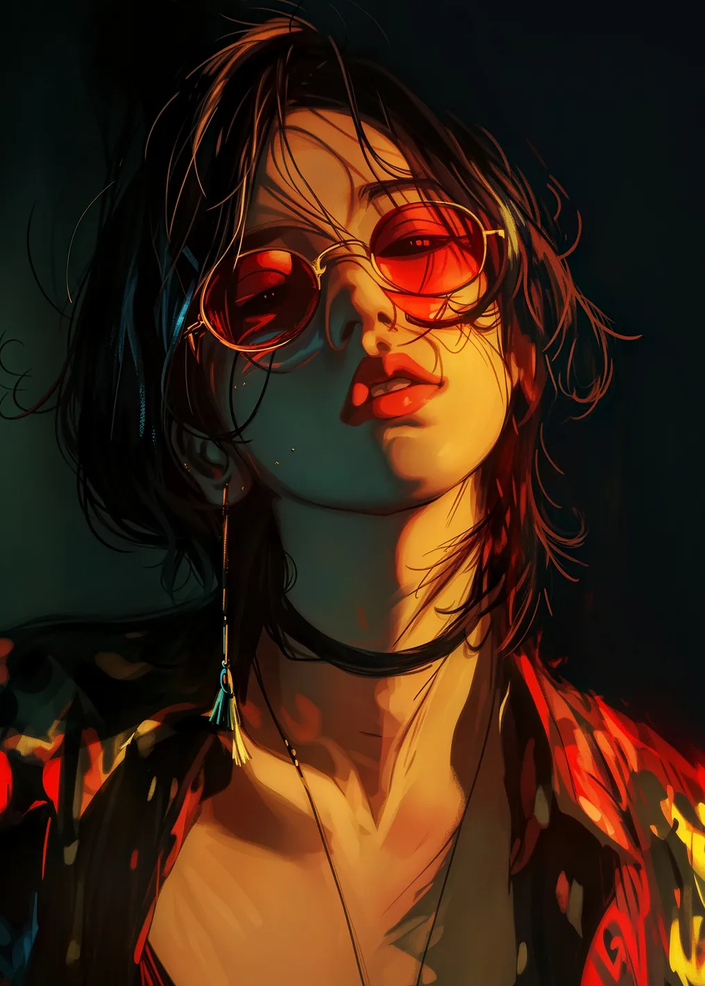Woman with Red Sunglasses Digital Art