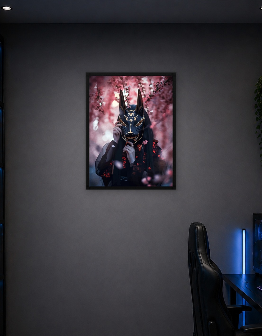 Woman with Kitsune Mask in Cherry Blossoms - 9514731