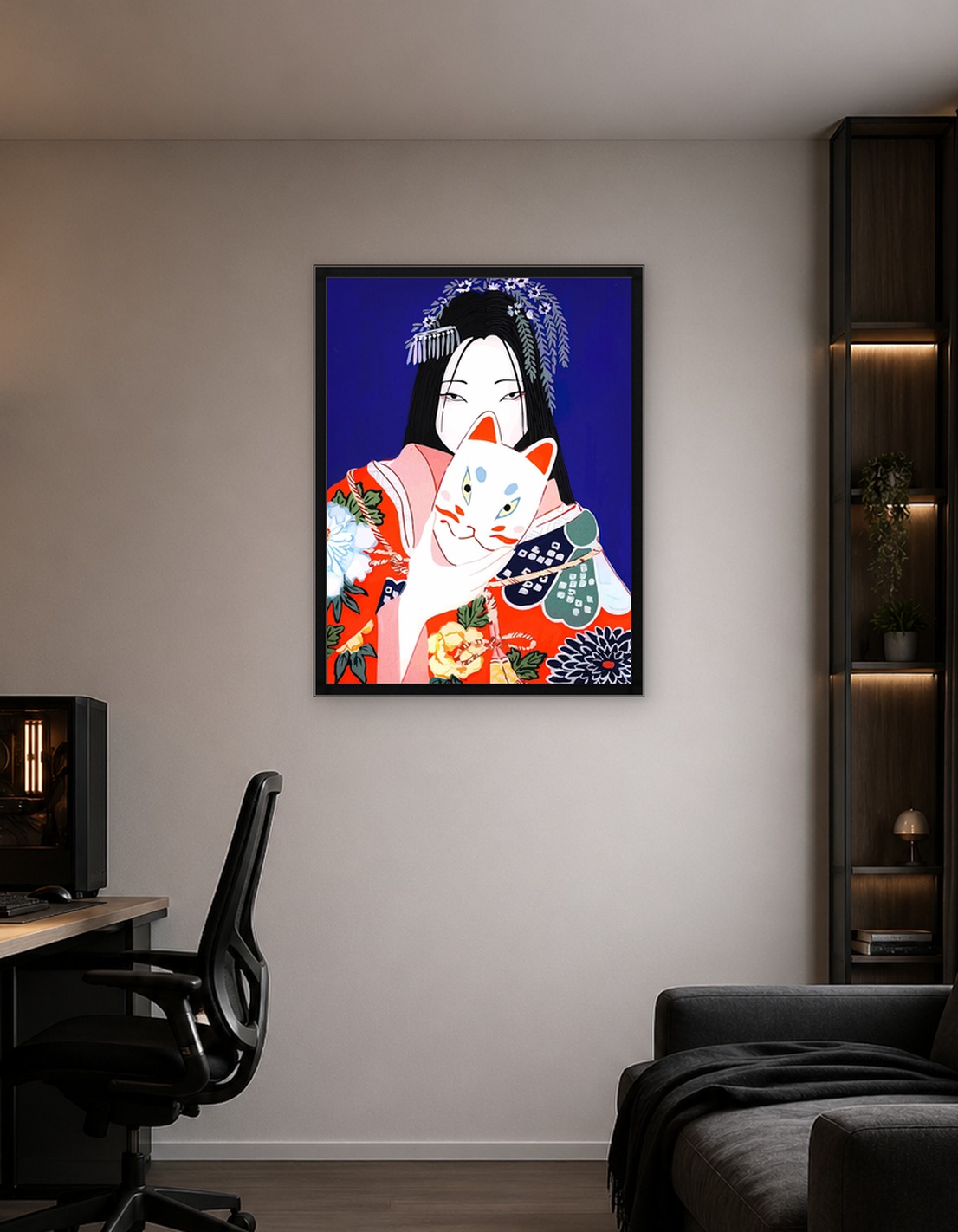 Woman with Fox Mask in Kimono