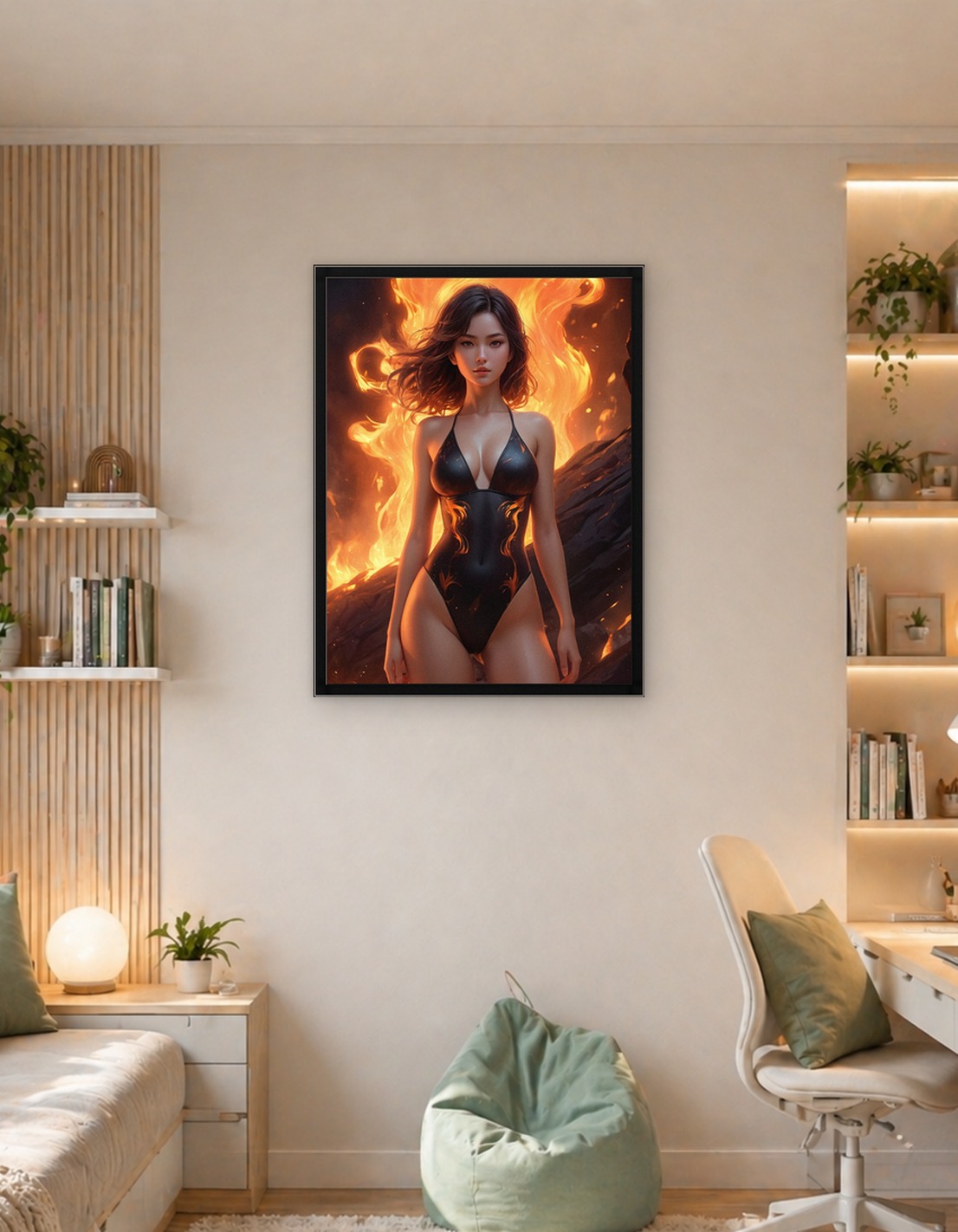 Woman in Fire with Black Swimsuit