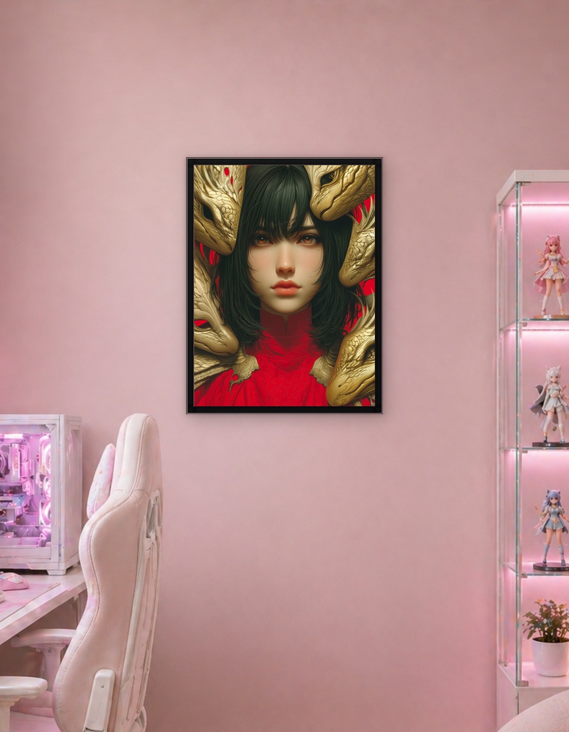 Woman Surrounded by Golden Dragon Heads