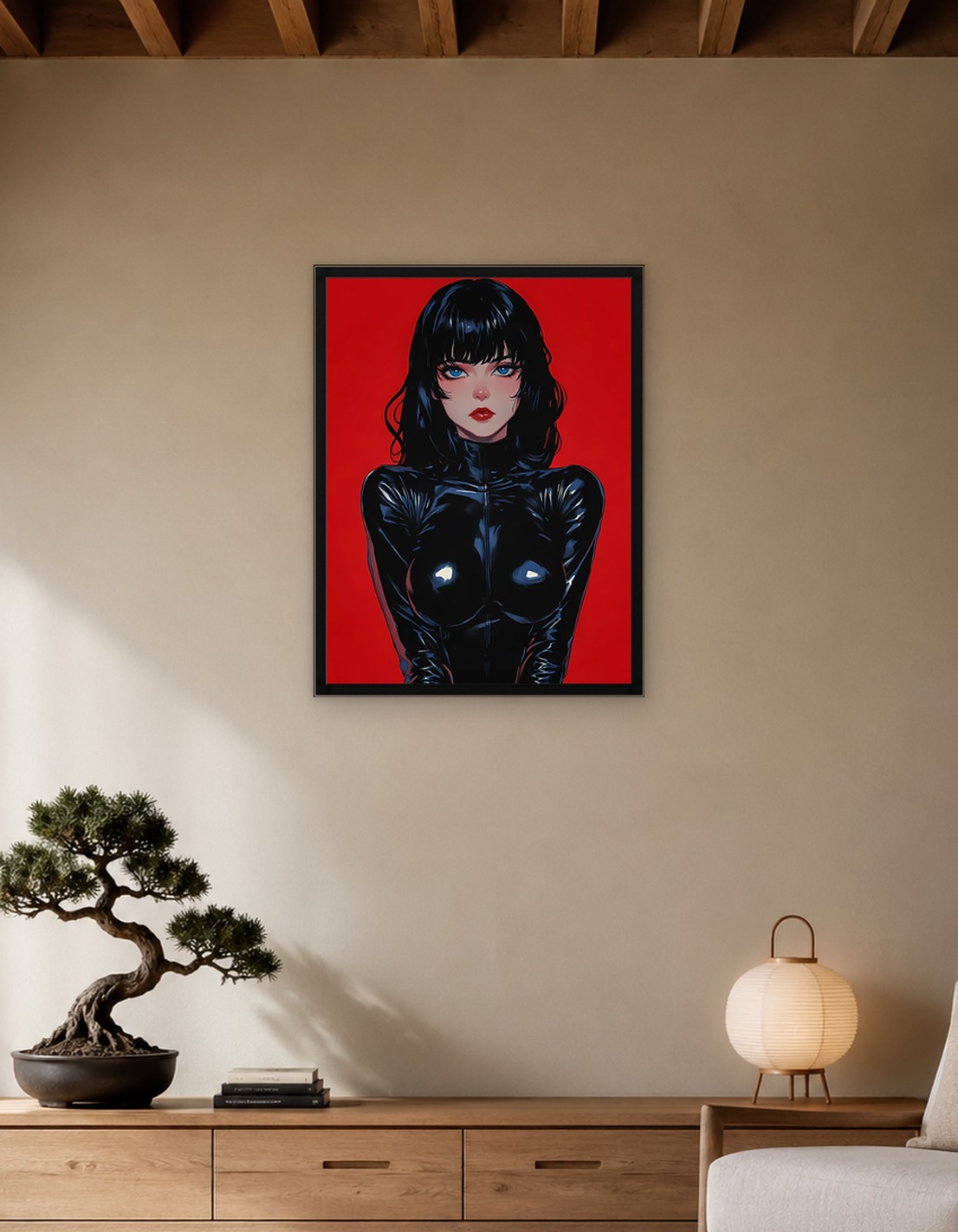 Woman in Black Latex Suit