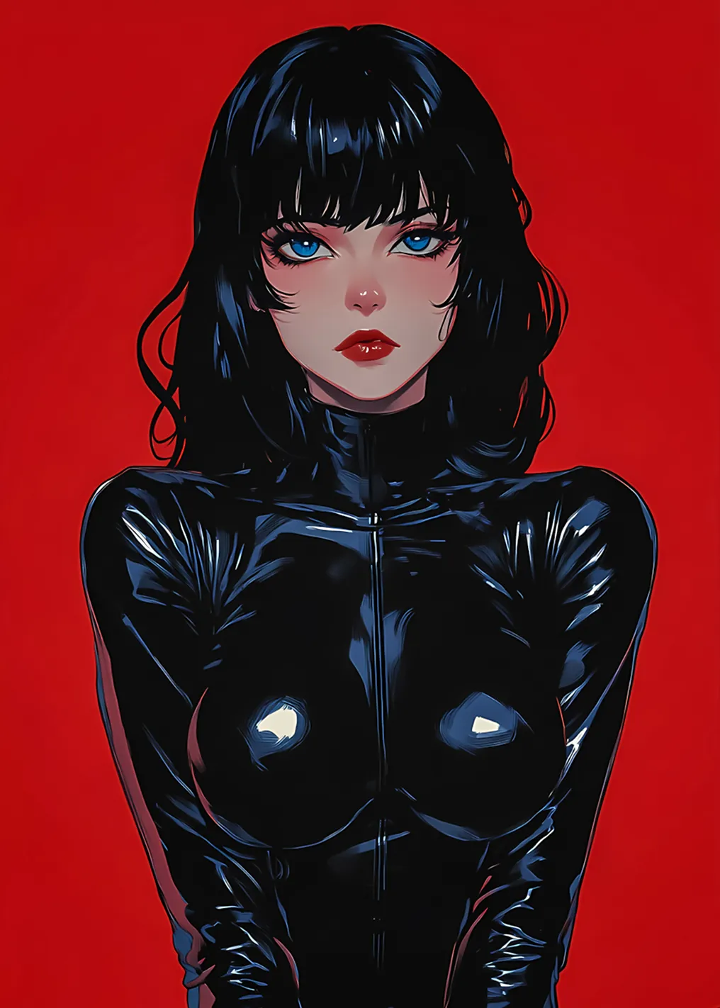Woman in Black Latex Suit
