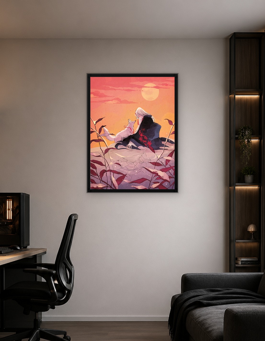 Woman and Fox under Sunset