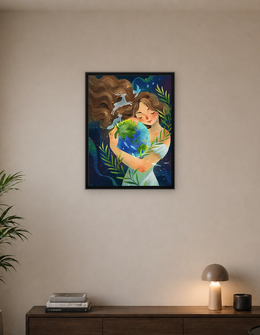 Woman Hugging Earth Illustration