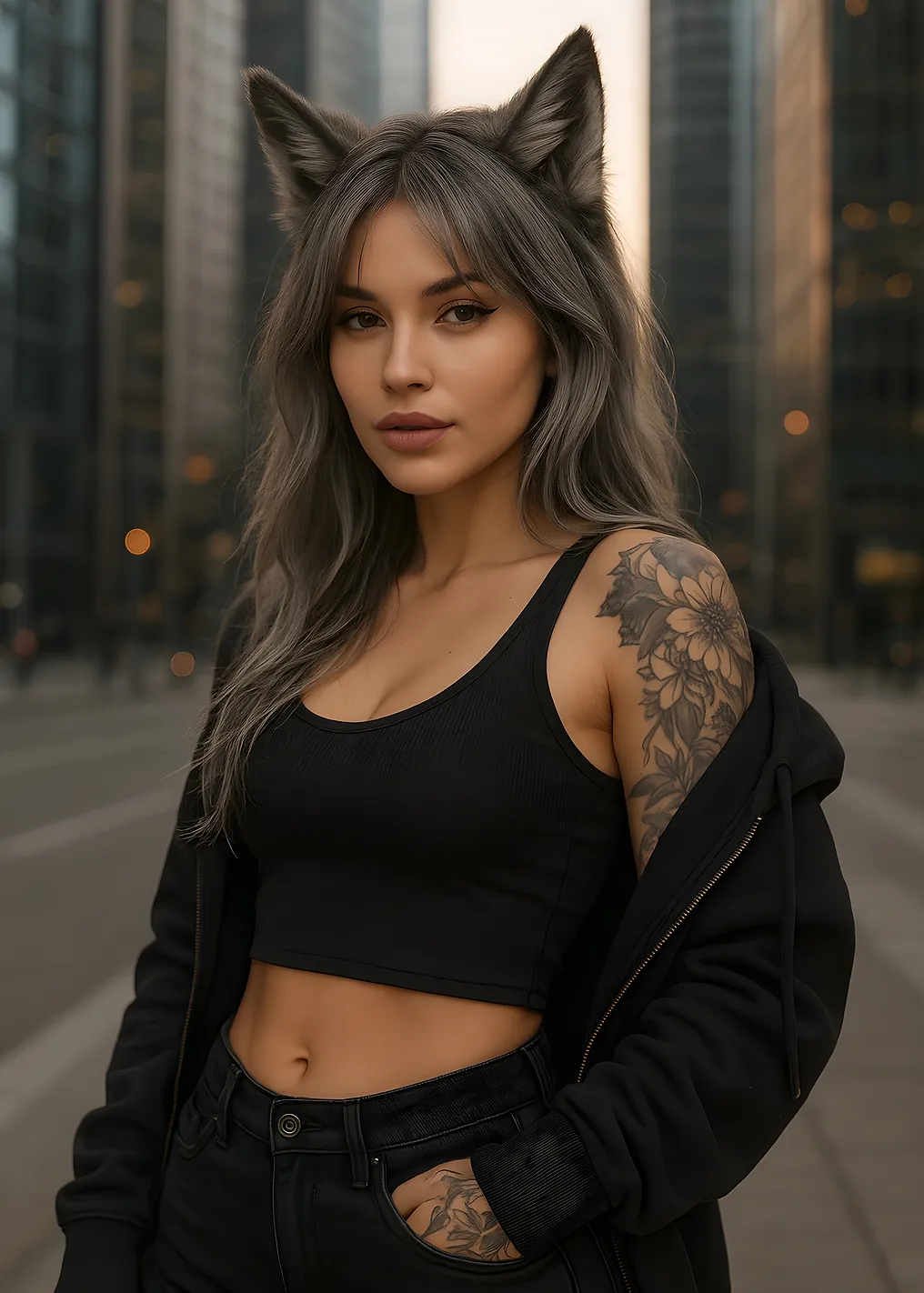 Woman with Wolf Ears in City