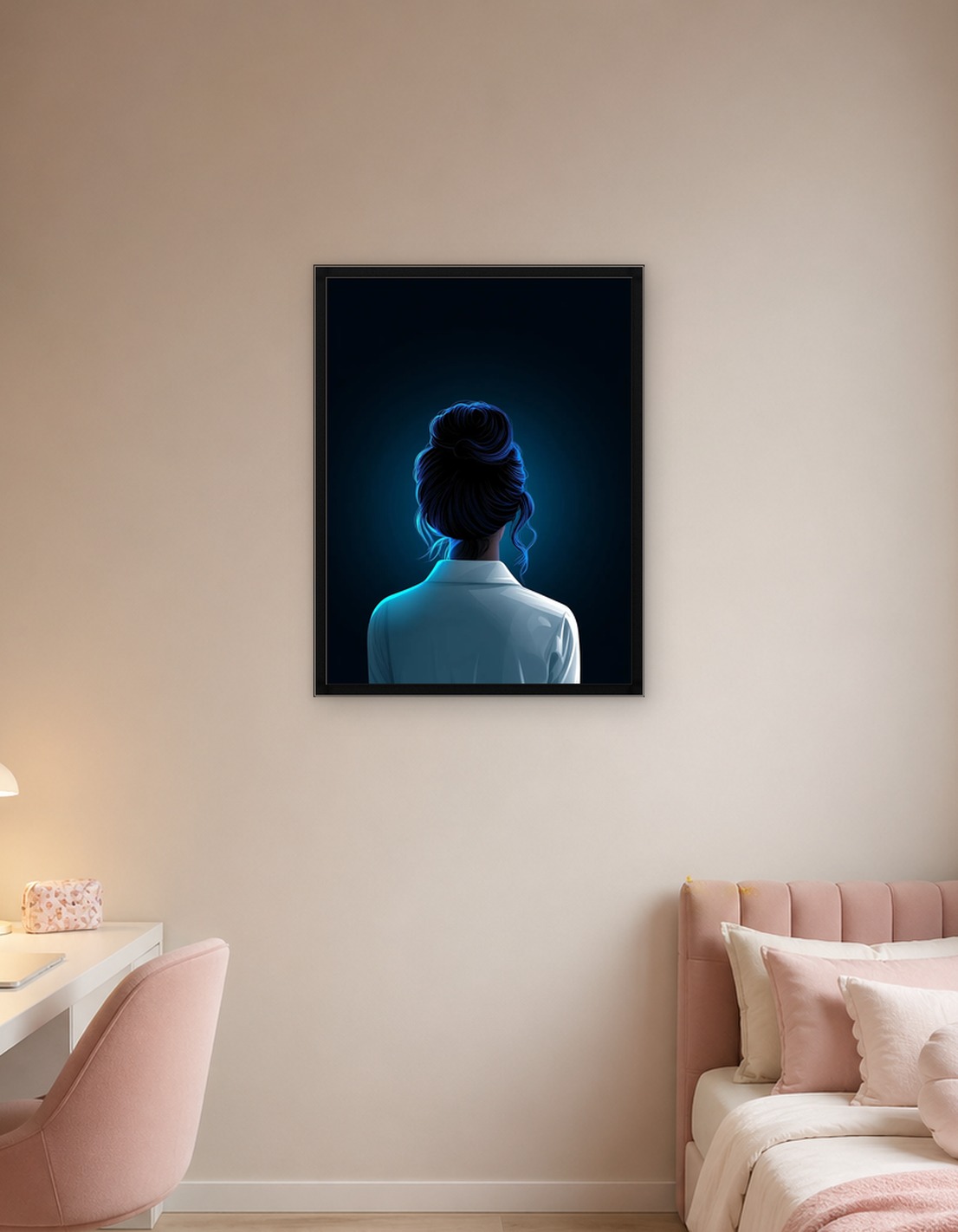 Woman with Bun Hairstyle in Blue
