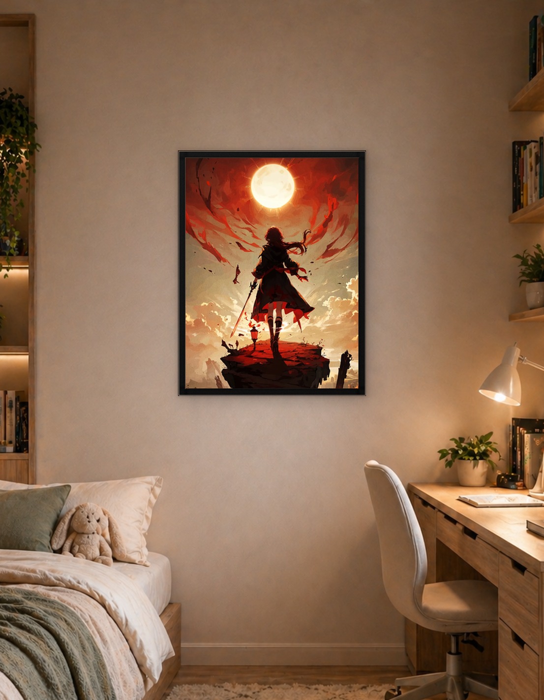 Warrior Woman Under Fiery Sky
