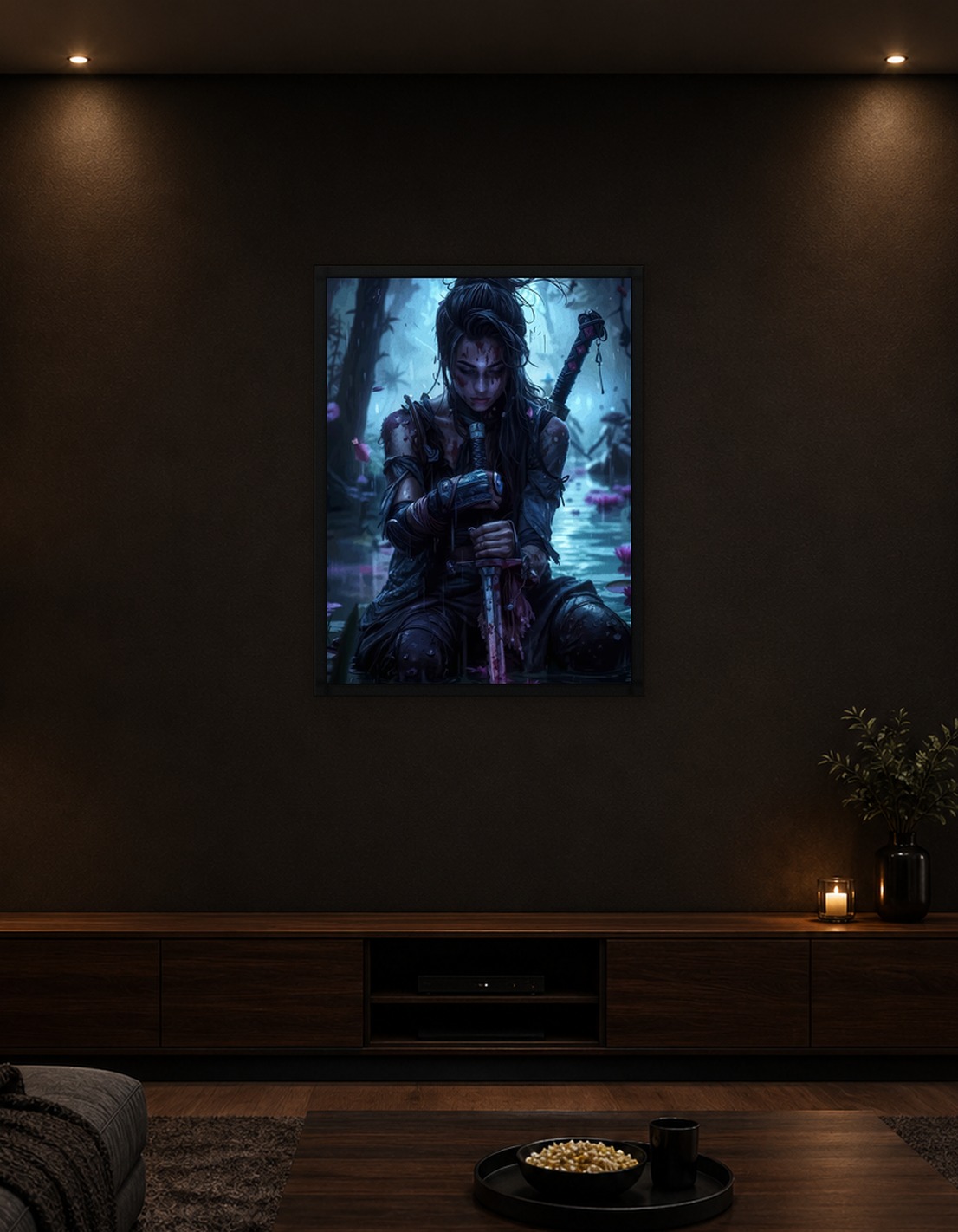Warrior Woman with Sword in Water