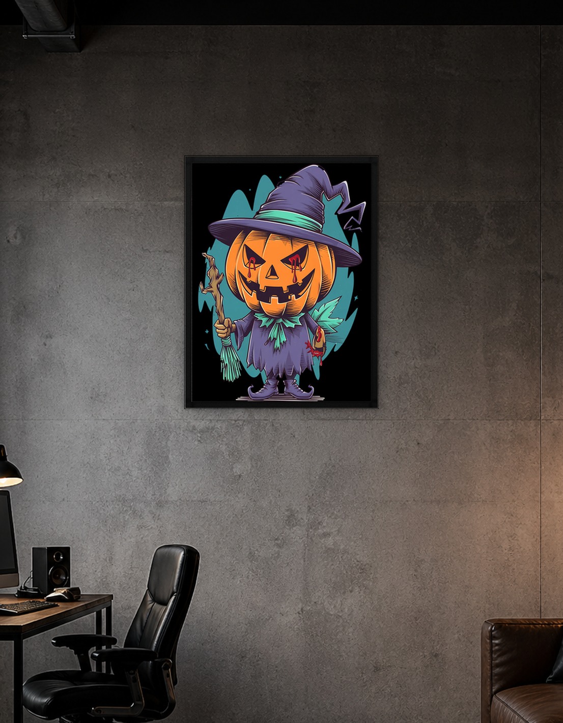 Spooky Pumpkin Character with Witch Hat