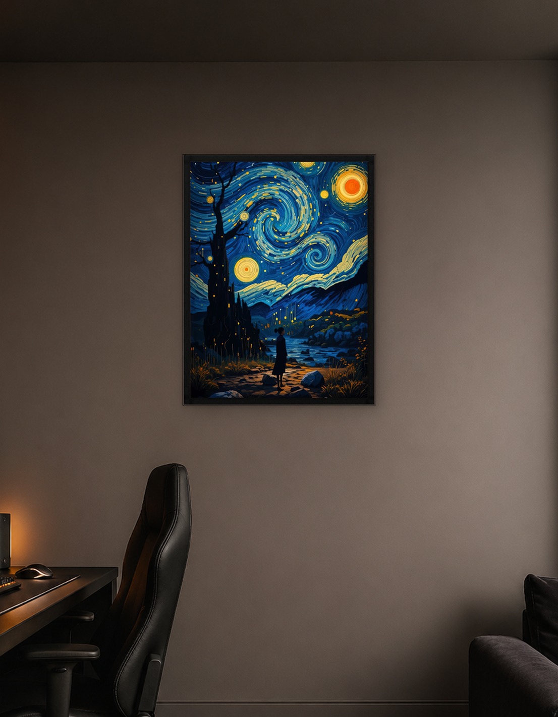 Starry Night Landscape with Lone Figure