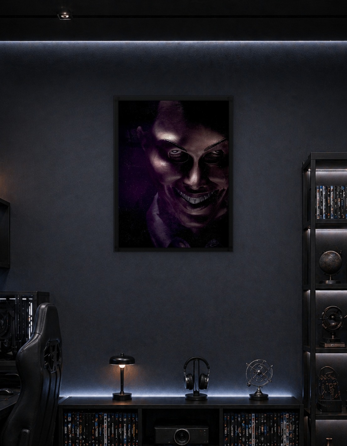 Sinister Masked Face in Dark Lighting