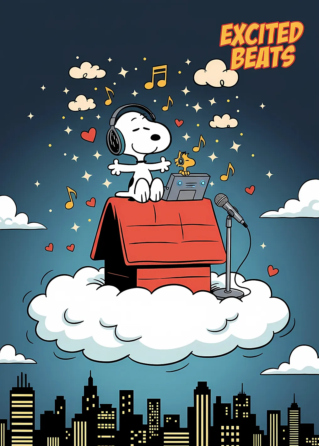 Snoopy's Excited Beats Cartoon Illustration