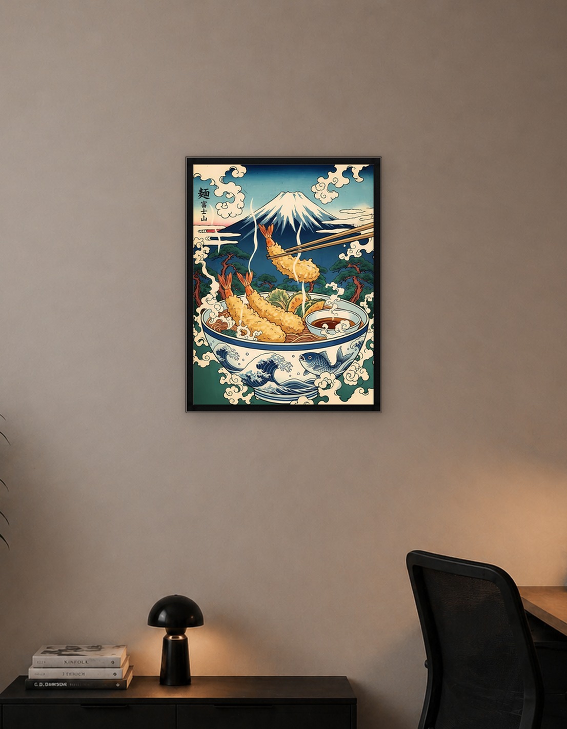 Ukiyo-e Style Tempura Udon Illustration