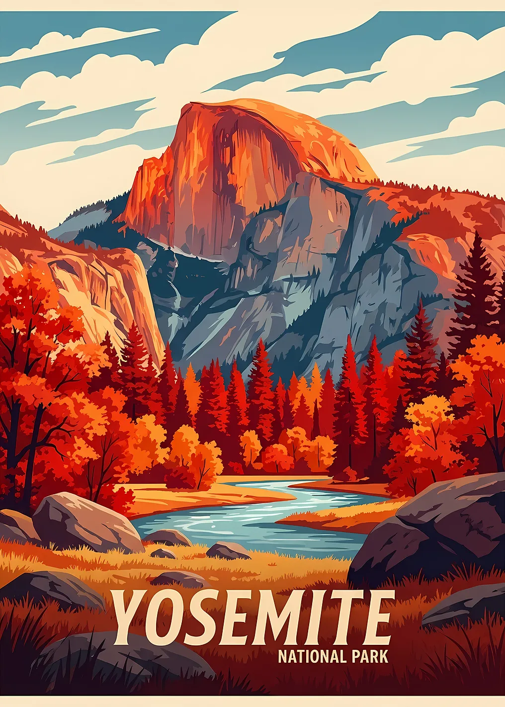 Yosemite National Park Landscape Illustration