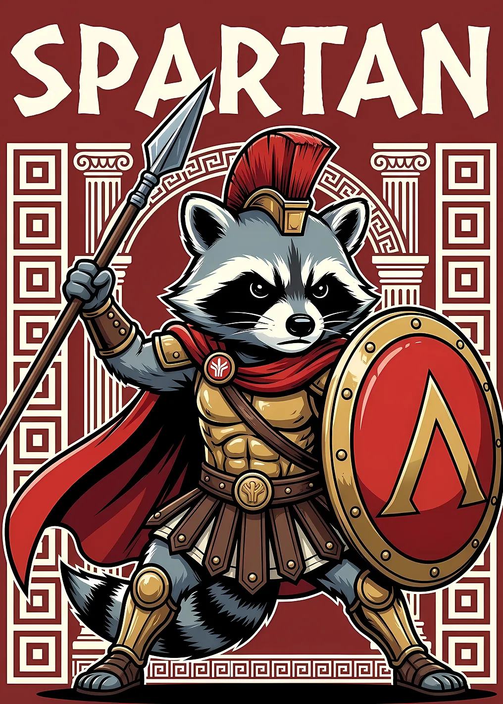 Spartan Raccoon Warrior Illustration