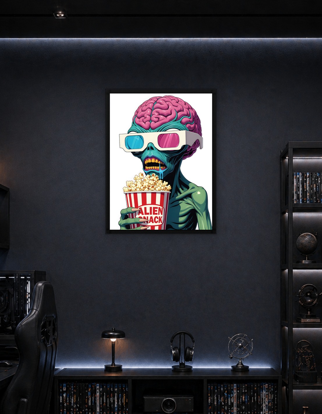 Alien Eating Popcorn with 3D Glasses