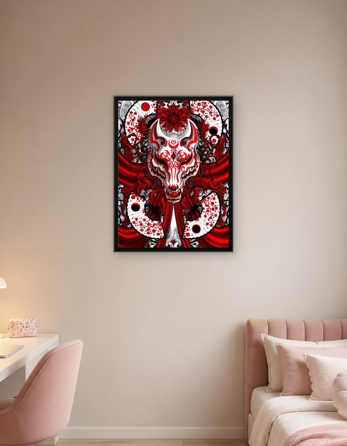Red and White Kitsune Mask Art