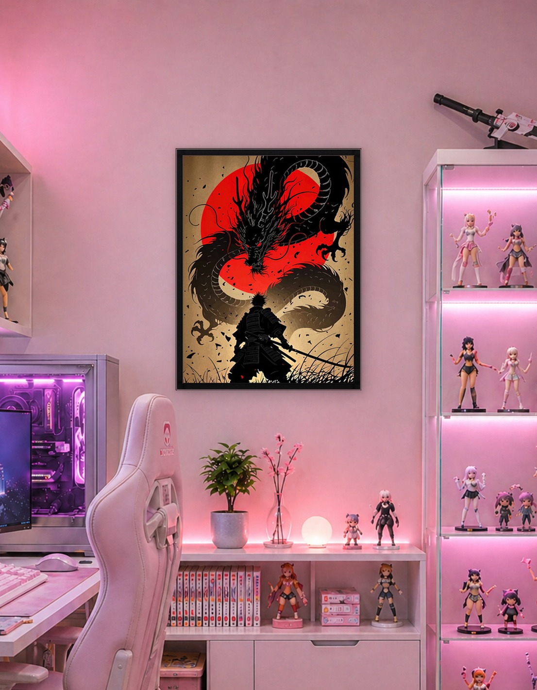 Samurai and Dragon Silhouette Art