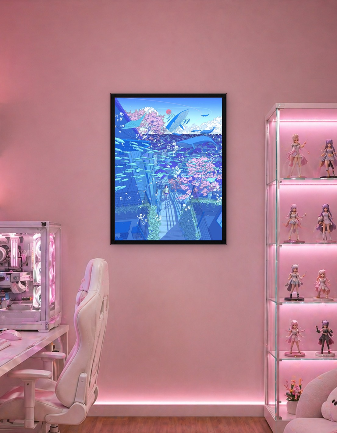 Whales and Cherry Blossoms in a Pixelated World
