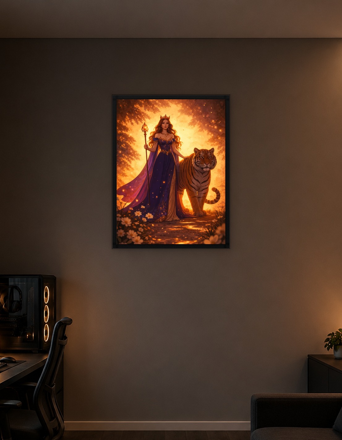 Queen with Tiger in Enchanted Forest