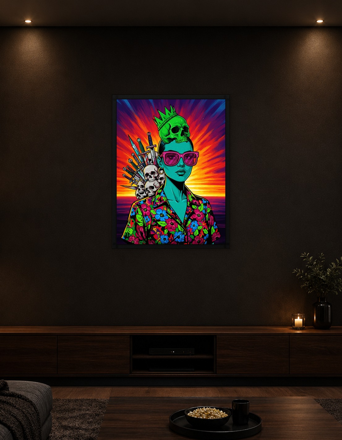 Skull Queen with Sunset Backdrop