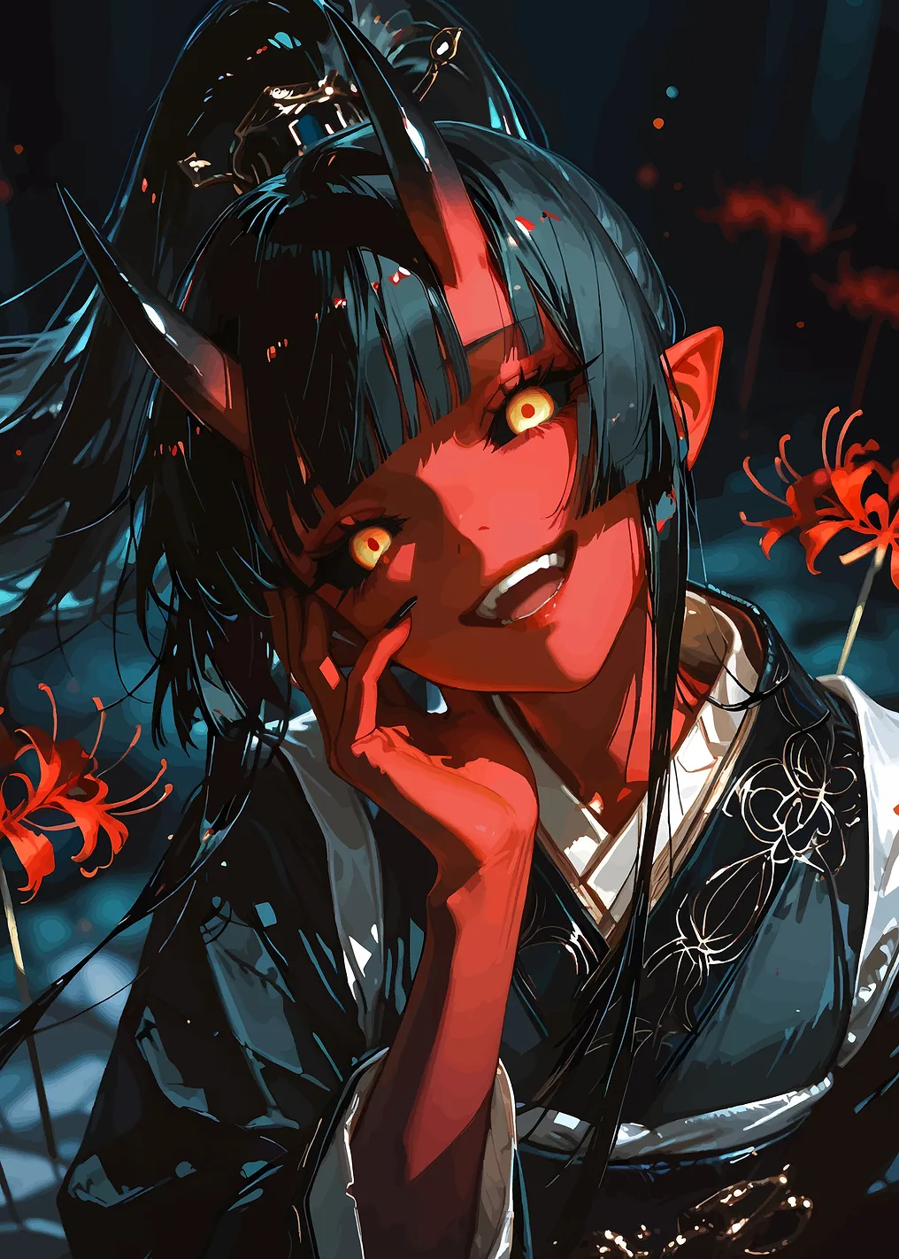 Red Oni Girl with Yellow Eyes