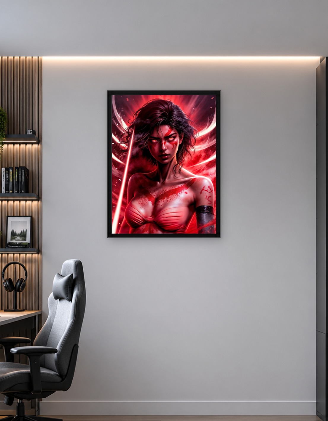 Red Warrior Woman with Glowing Eyes