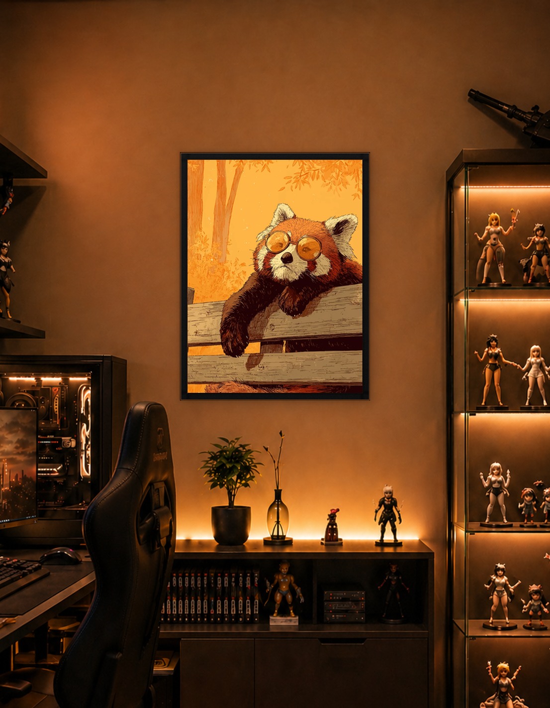 Red Panda with Sunglasses on Bench