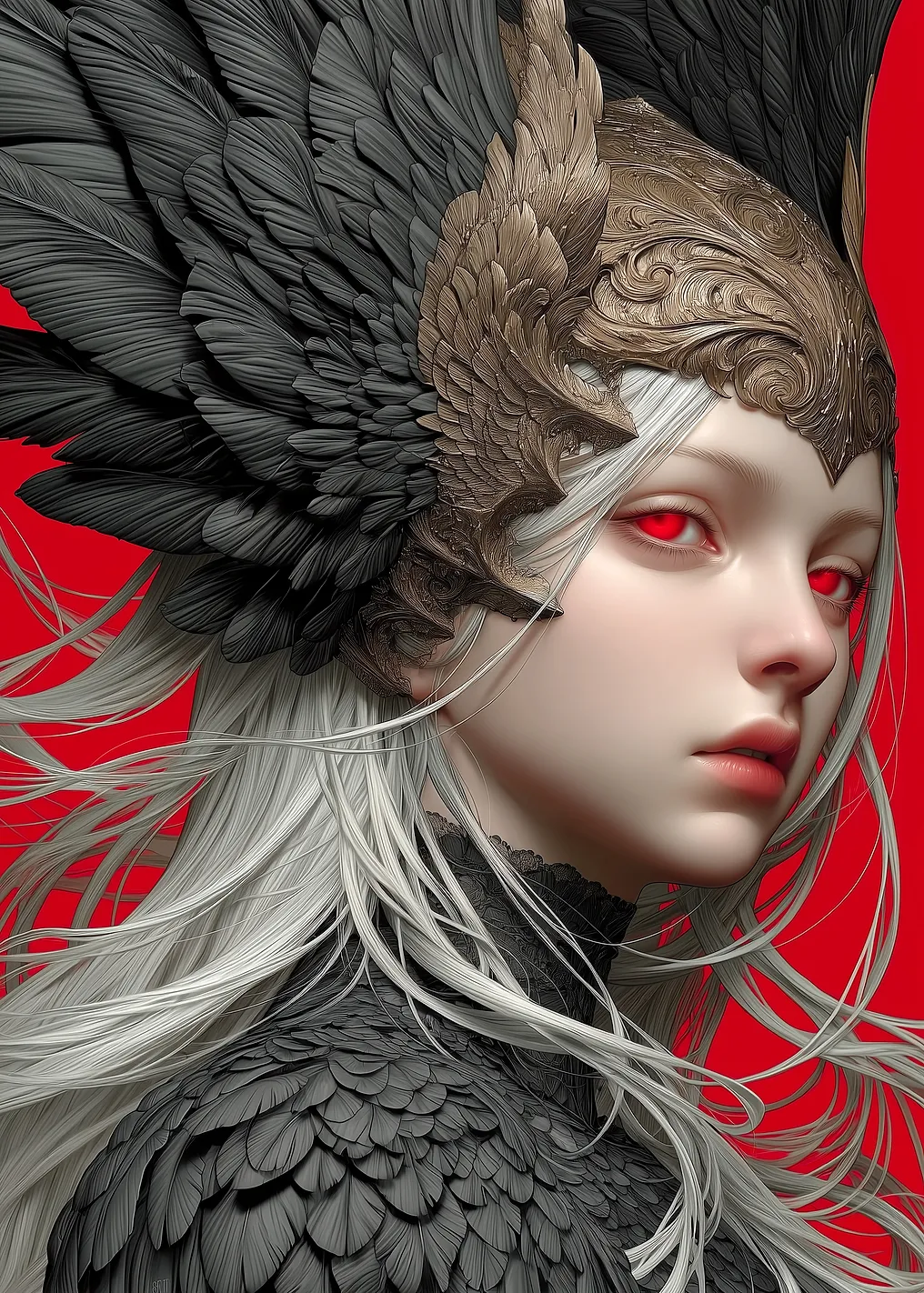 Red-Eyed Woman with Feathered Headdress